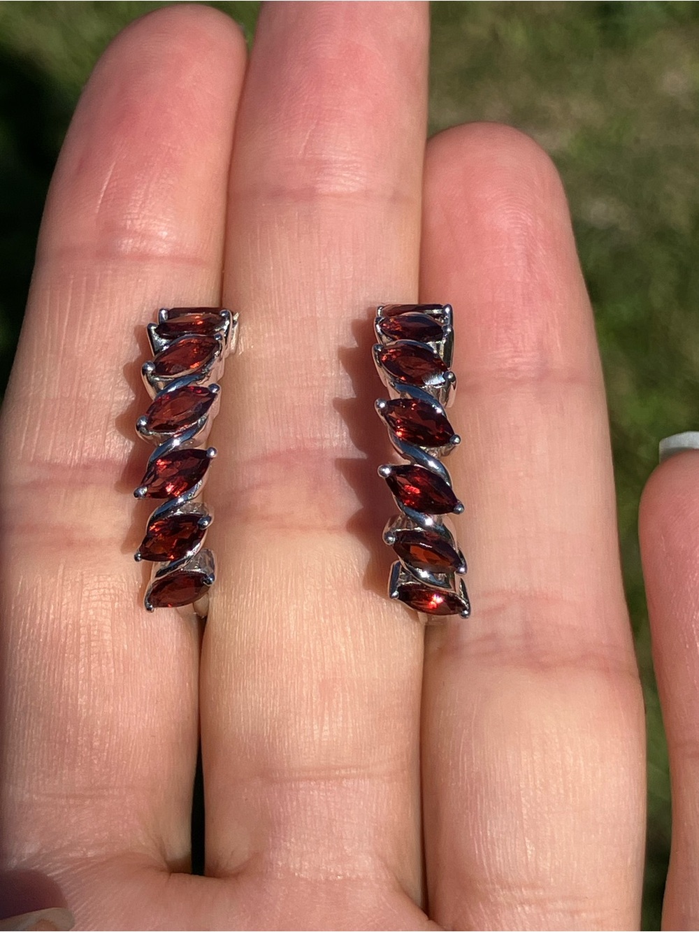 Natural Red Garnet Sterling Silver Hoop Earrings